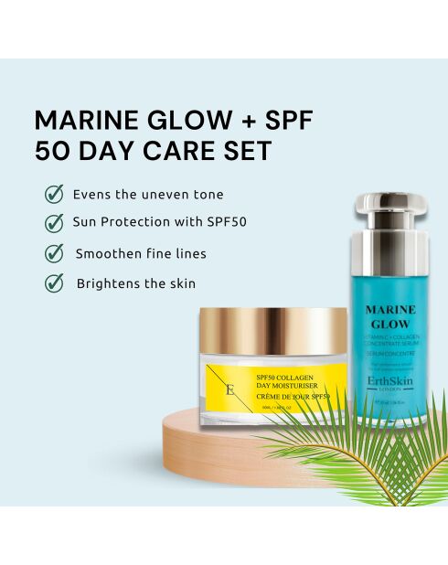 Marine Glow Vitamine C en collageen geconcentreerd serum + collageen dagcrème SPF 50 - 2 stuks