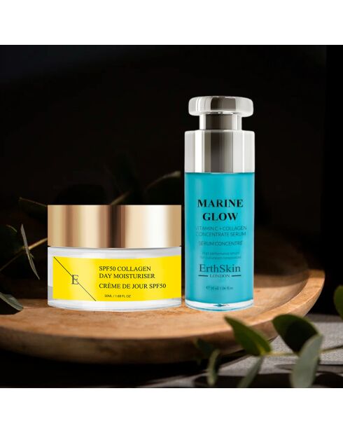 Marine Glow Vitamine C en collageen geconcentreerd serum + collageen dagcrème SPF 50 - 2 stuks