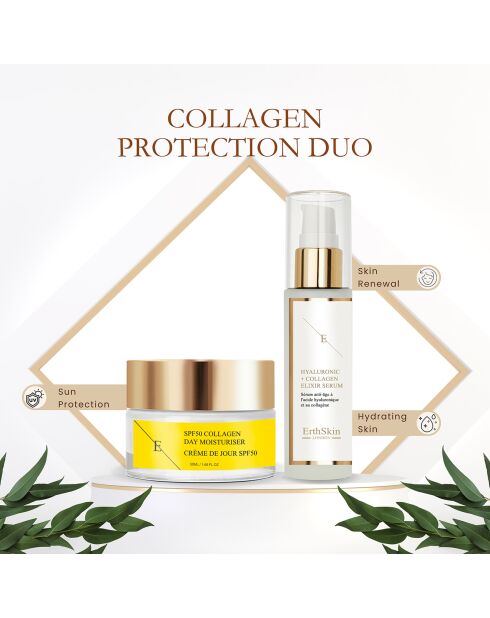 Kollagen-Tagescreme SPF 50 + Hyaluronsäure- und Kollagen-Serum - 2 Stück