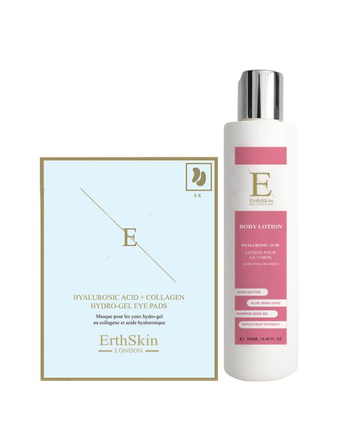 Hyaluronsäure- und Kollagen-Körperlotion + Hyaluronsäure- und Kollagen-Hydrogel-Augenkompressen - 2 Stück