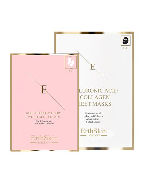 Hyaluronsäure- und Kollagenmaske + Rose Blossom Glow Hydrogel-Augenklappen - 2 Stück