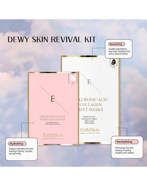 Hyaluronsäure- und Kollagenmaske + Rose Blossom Glow Hydrogel-Augenklappen - 2 Stück