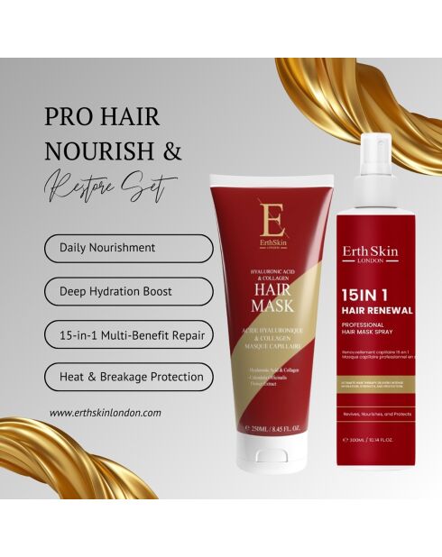 Mascarilla capilar profesional 15 en 1 para la renovación del cabello + Mascarilla capilar con ácido hialurónico y colágeno