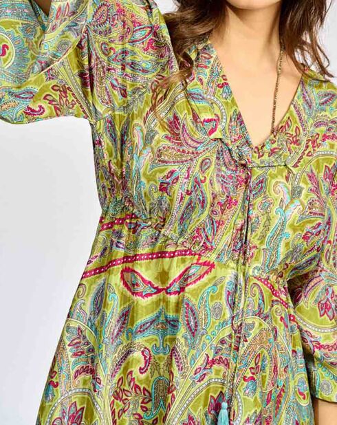 Robe en Soie mélangée Kylan vert/multicolore