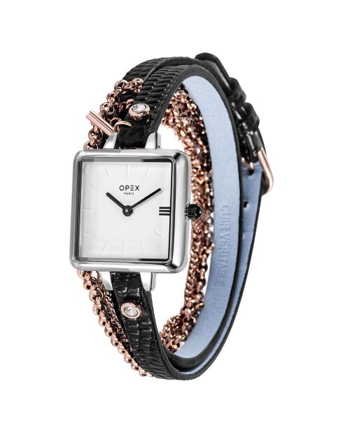 Montre Femme Mini Square noir/rose doré