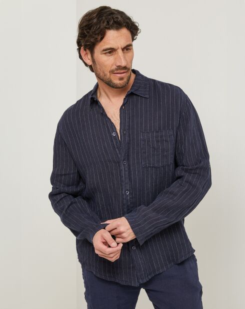 Ralph Marineblaues Hemd aus 100% Leinen