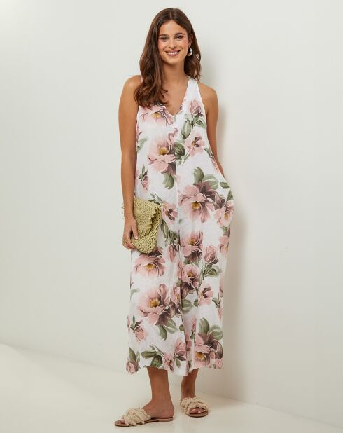 Jumpsuit van 100% linnen en bosbessenwit