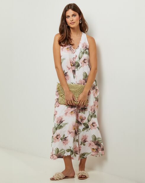 Jumpsuit van 100% linnen en bosbessenwit