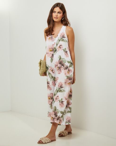 Jumpsuit van 100% linnen en bosbessenwit