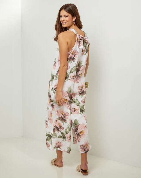 Jumpsuit van 100% linnen en bosbessenwit