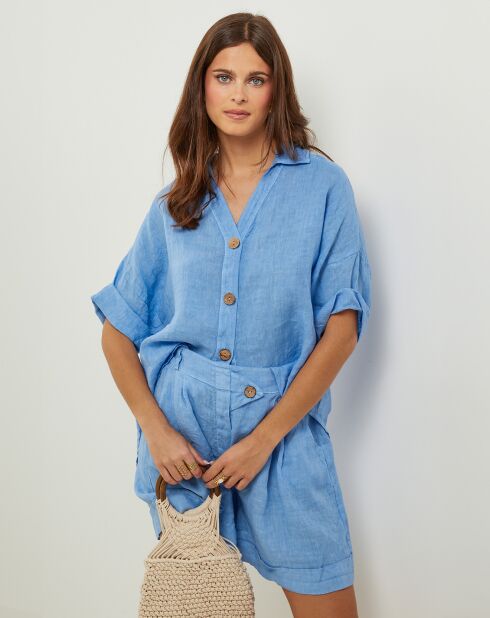 Indigo Marshmallow Hemd aus 100% Leinen