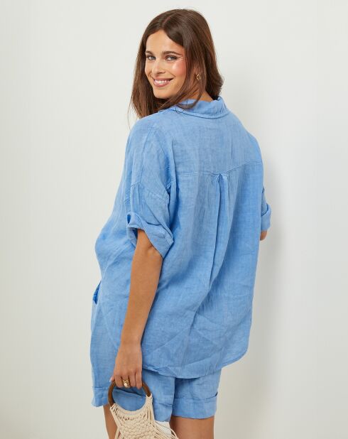 Indigo Marshmallow Hemd aus 100% Leinen