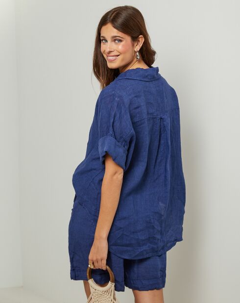 Marineblaues Marshmallow-Hemd aus 100% Leinen