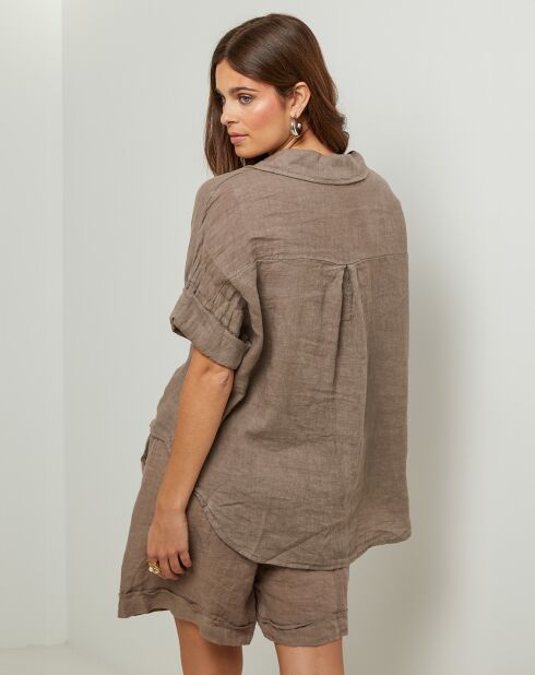 Camicia Guimauve taupe 100% lino