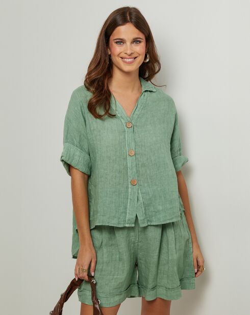 Groen Marshmallow overhemd van 100% linnen