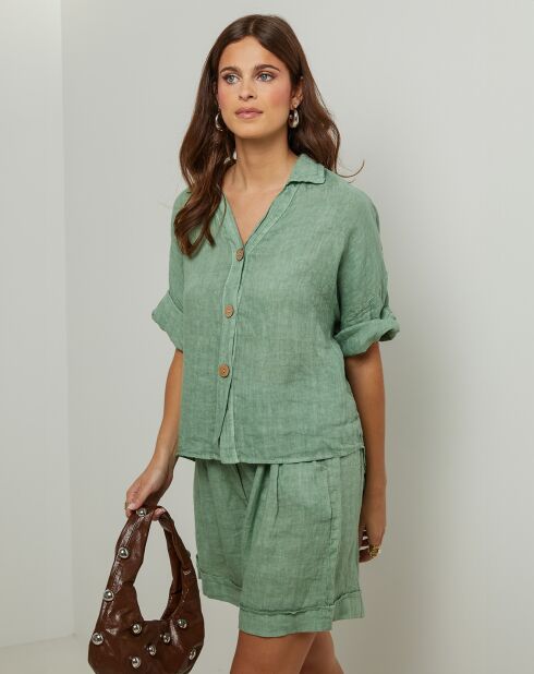 Groen Marshmallow overhemd van 100% linnen