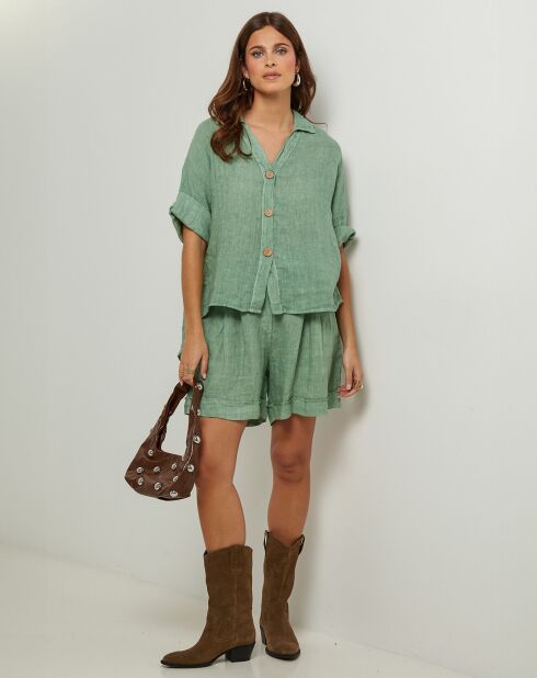 Groen Marshmallow overhemd van 100% linnen