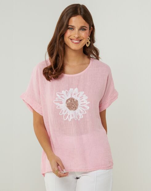 Tunique 100% Lin Lauren rose