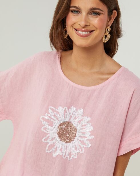 Tunique 100% Lin Lauren rose