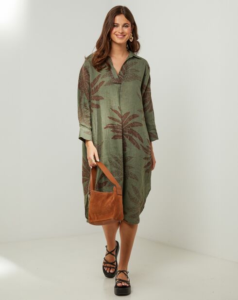 Khaki-Kleid Jane aus 100% Leinen