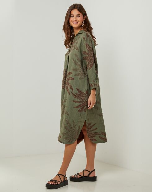 Khaki-Kleid Jane aus 100% Leinen