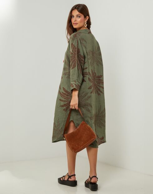 Khaki-Kleid Jane aus 100% Leinen