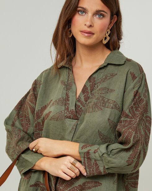 Khaki-Kleid Jane aus 100% Leinen