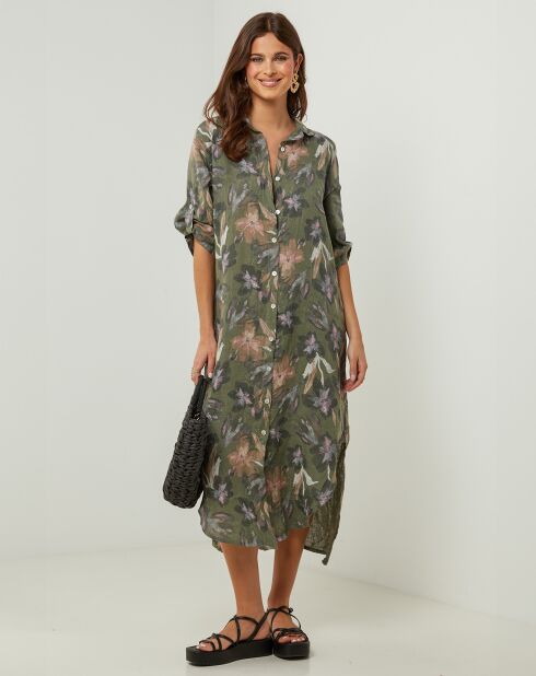 Khaki-Kleid Jane aus 100% Leinen