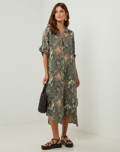 Khaki-Kleid Jane aus 100% Leinen