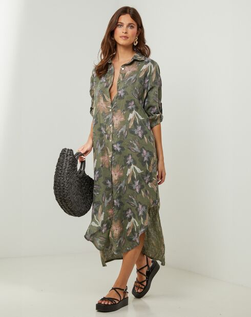 Khaki-Kleid Jane aus 100% Leinen