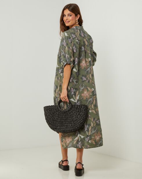 Khaki-Kleid Jane aus 100% Leinen