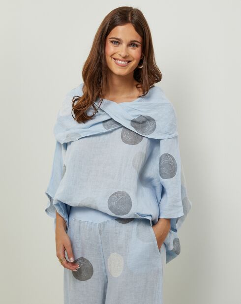 Blouse  100% Lin Plumetis ciel