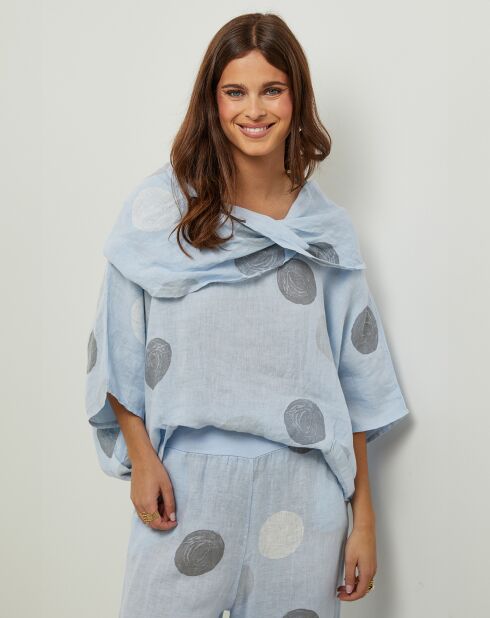 Blouse  100% Lin Plumetis ciel