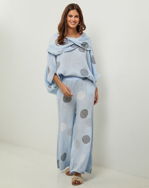 Blouse  100% Lin Plumetis ciel