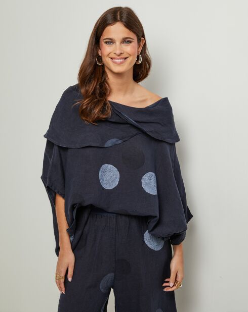 Blouse 100% Lin Plumetis marine