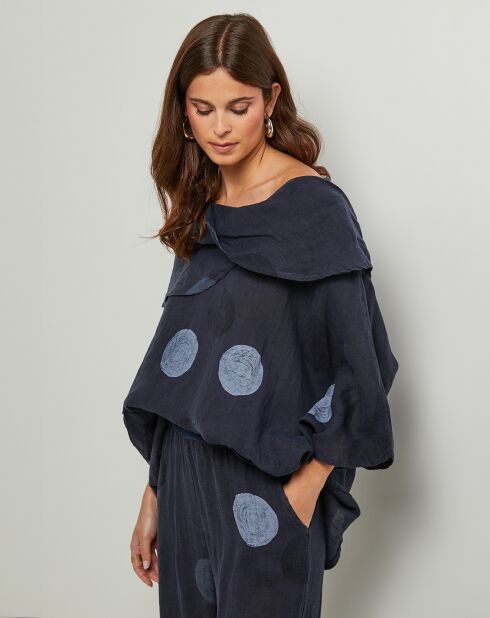 Blouse 100% Lin Plumetis marine