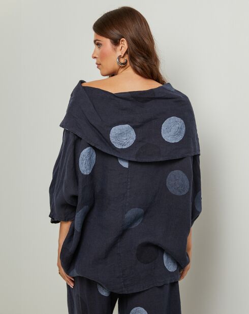 Blouse 100% Lin Plumetis marine