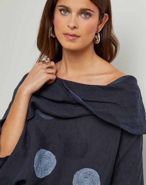 Blouse 100% Lin Plumetis marine