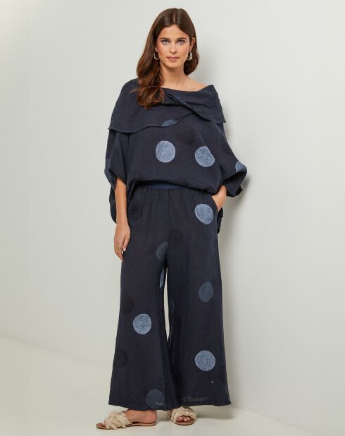 Blouse 100% Lin Plumetis marine