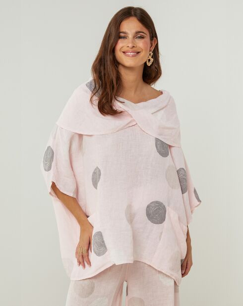 Blouse 100% Lin Plumetis rose