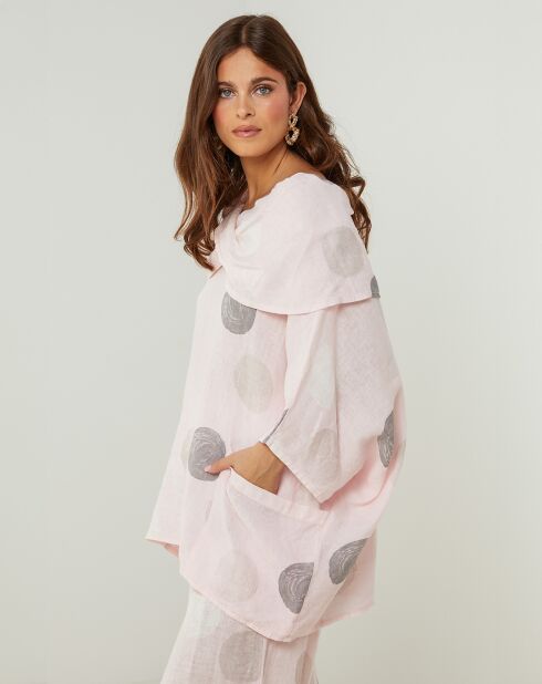 Blouse 100% Lin Plumetis rose
