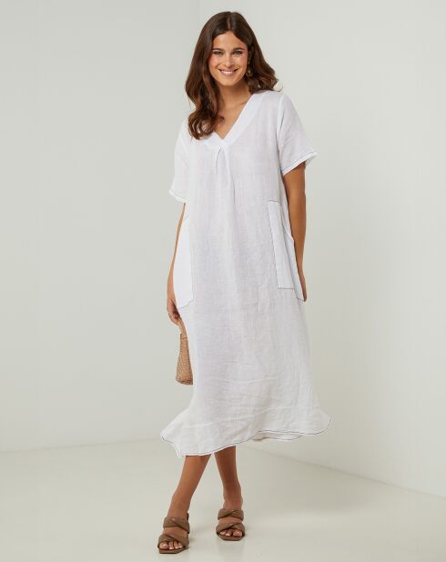 Weißes Kleid Gweeneth aus 100% Leinen