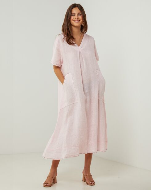 Rosafarbenes Kleid Gweeneth aus 100% Leinen