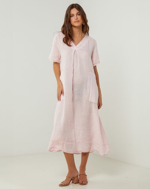 Rosafarbenes Kleid Gweeneth aus 100% Leinen