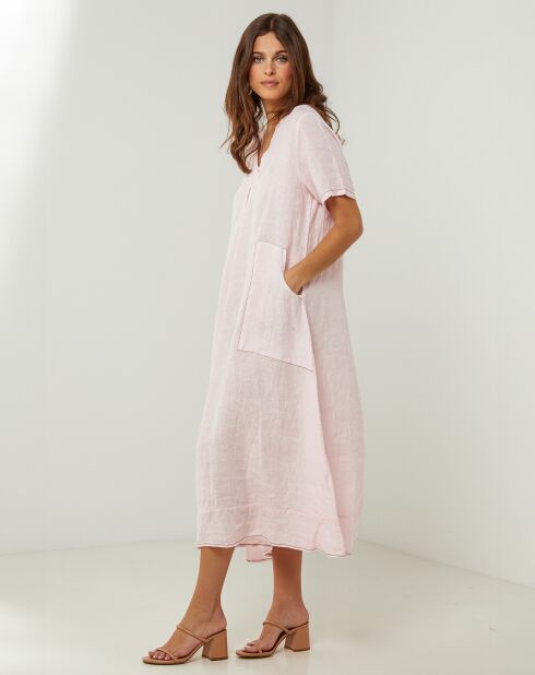 Rosafarbenes Kleid Gweeneth aus 100% Leinen