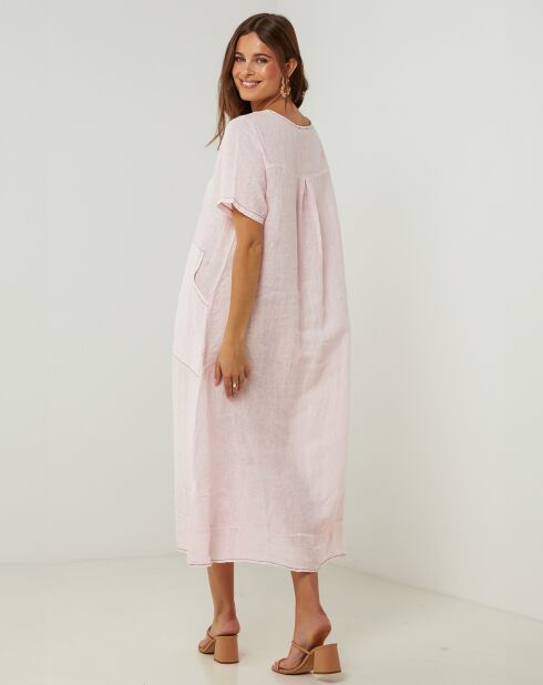 Rosafarbenes Kleid Gweeneth aus 100% Leinen