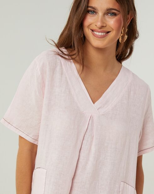 Rosafarbenes Kleid Gweeneth aus 100% Leinen