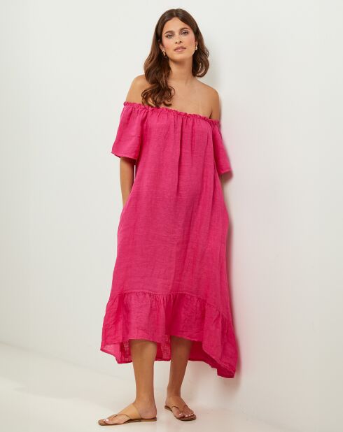 Manon fuchsia jurk van 100% linnen