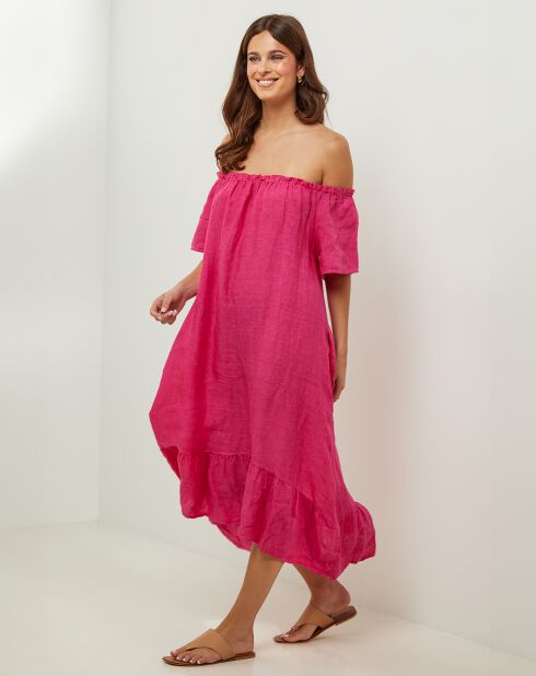 Manon fuchsia jurk van 100% linnen