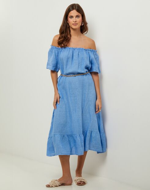 Manon indigo jurk van 100% linnen